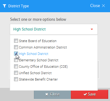District type dropdown menu